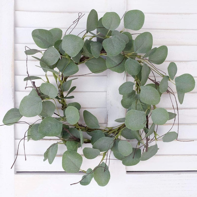 idyllic Eucalyptus Leaves Wreath Metal Polyester Green Wreath 14 Inches for The Front Door DÃ©cor, 1 Pack - Image 4
